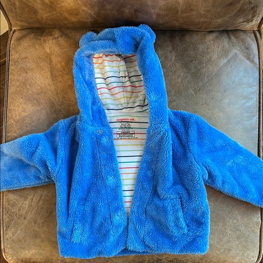 Magnetic Me Minky Bear Blue Fuzzy Hooded Jacket